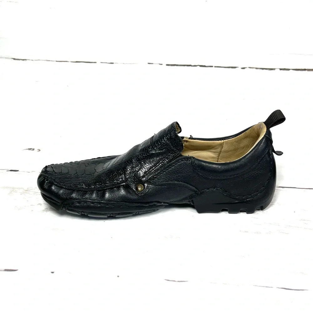 Belvedere‎ Loafers Mens Size 9 Black Genuine Ostrich Leather Driving Moc.